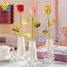 水晶玫瑰花摆件客厅装饰品生日礼品送情侣女朋友老婆情人节礼物