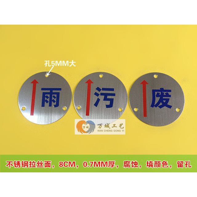 不锈钢腐蚀雨污废牌 废井盖标识牌 雨水污水管道标识牌雨污指引牌