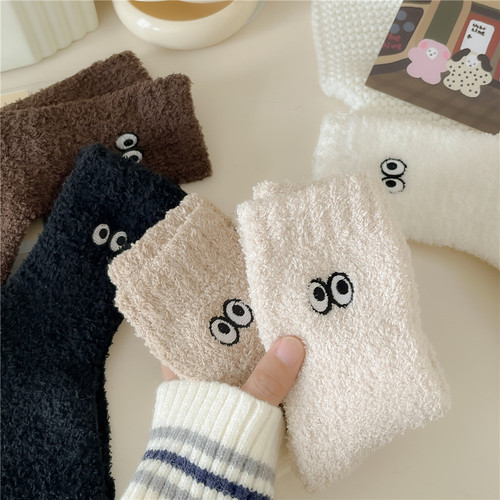Eye socks plus velvet, thickened coral velvet, non-shedding autumn socks, sleep socks, floor socks, home warm in winter