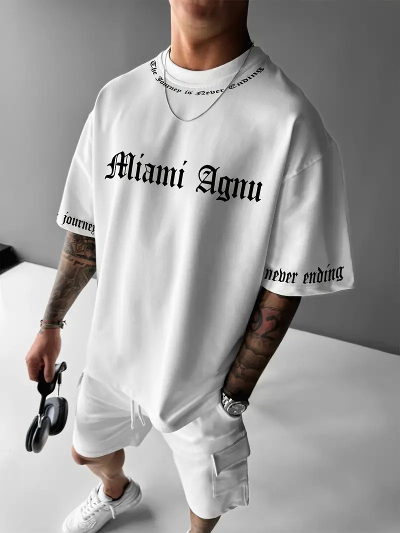 2024 moda simple eslogan 3D impresión digital para hombres verano casual suelta transpirable manga corta camiseta de cuello redondo