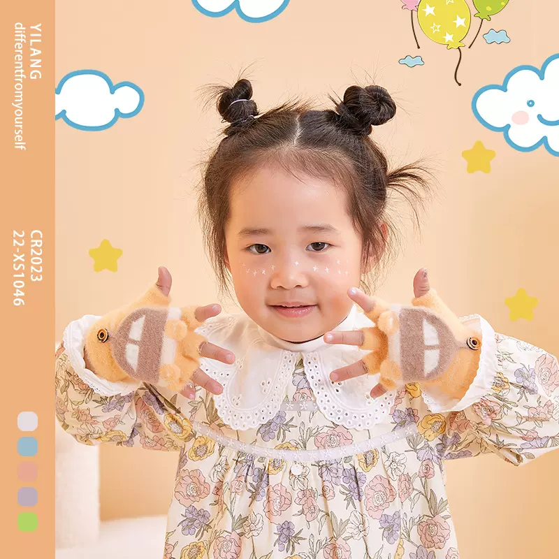 新品针织露指毛线儿童手套批发秋冬季保暖半指加绒防寒手套批发