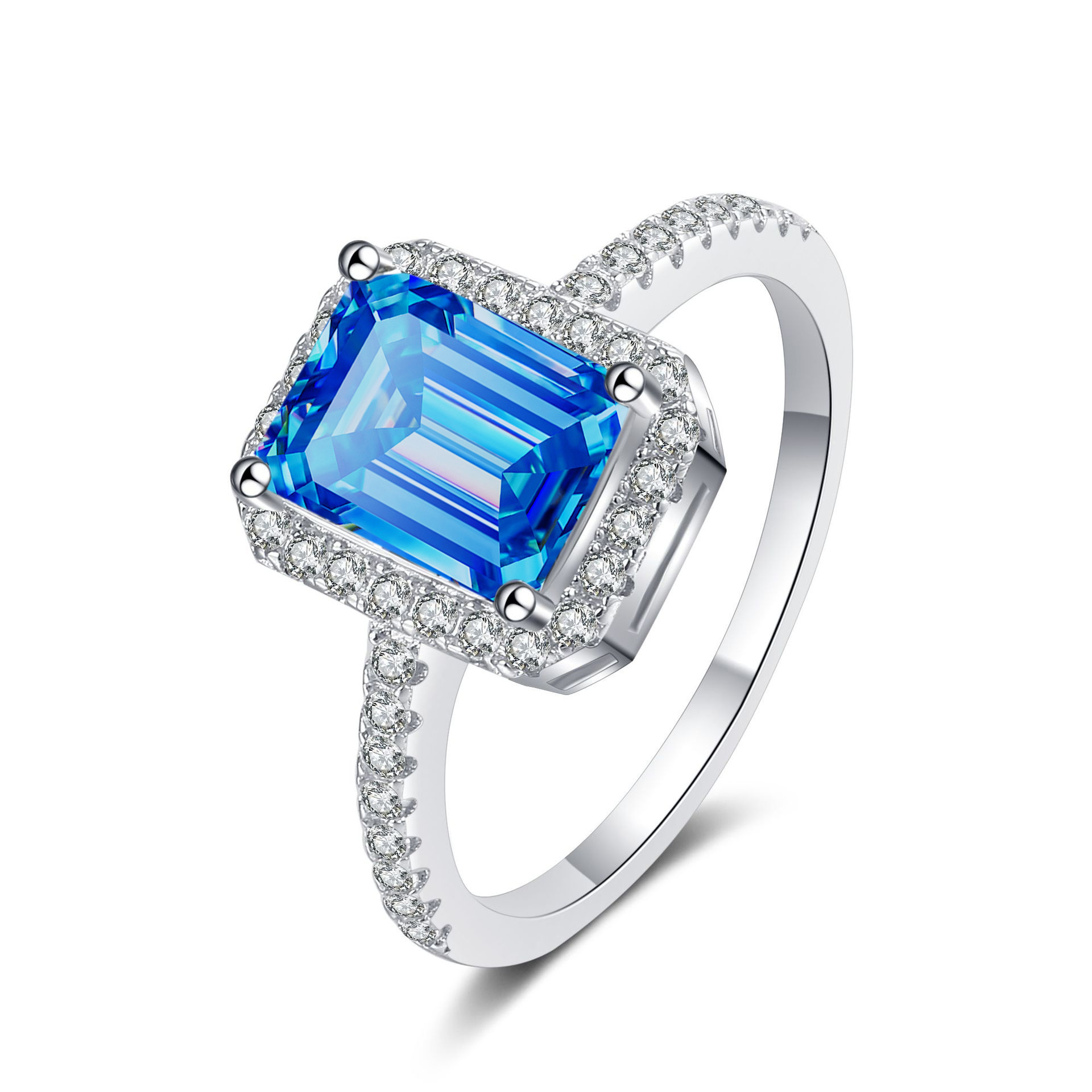 1 quilates esmeralda corte anillo de diamante de mozanita plata esterlina S925 anillo de boda anillo de diamantes de mozanita ventas transfronterizas calientes