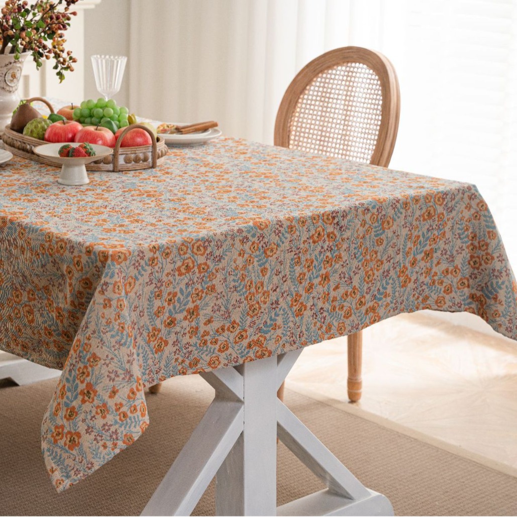 레이스가 없는 자카드 오렌지 꽃 식탁보