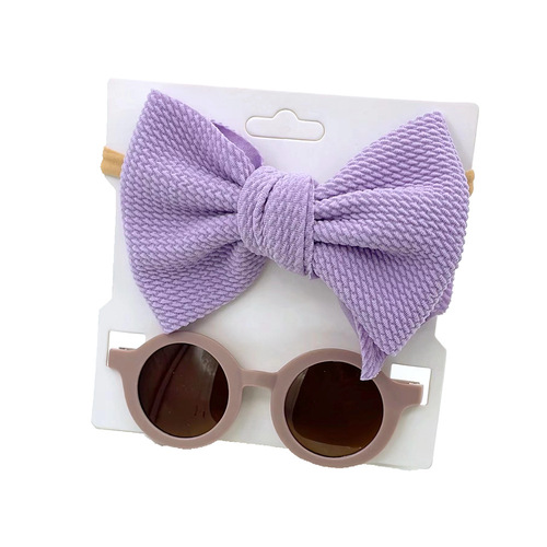 INS Cross-border Children's Sunglasses with Bubble Bow Headband Set Outdoor Travel Headwear Sunglasses 2-Piece Set