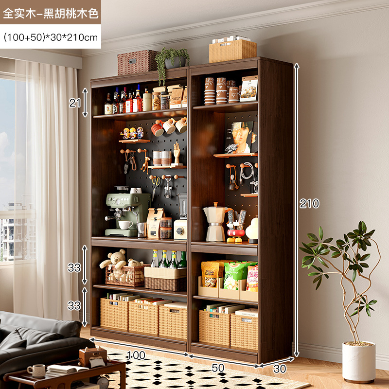 Estantes de madera sólida estantería de almacenamiento de piso para sala de estar integrado toda la pared armario de almacenamiento armario casero de color nuez