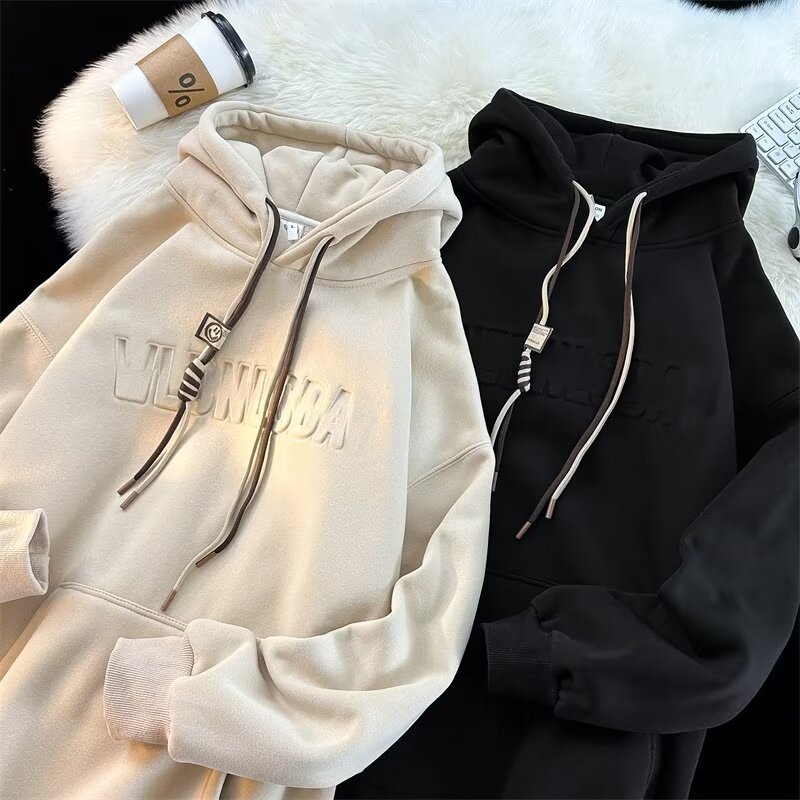 Sweat à capuche d'hiver pour homme avec polaire épaisse 500G Steel Print pour l'automne et l'hiver, veste à capuche Vibe High Street_voghion.com
