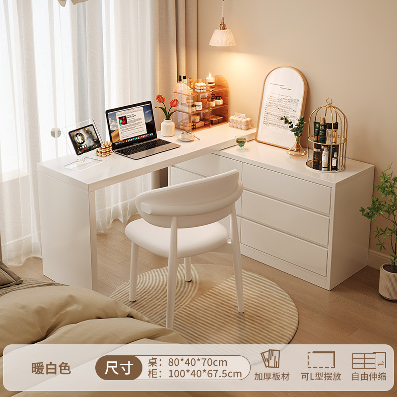 Escritorio de esquina, dormitorio, tocador semicerrado, luz integrada, lujo moderno, escritorio de oficina en forma de L de alta gama, banco de trabajo