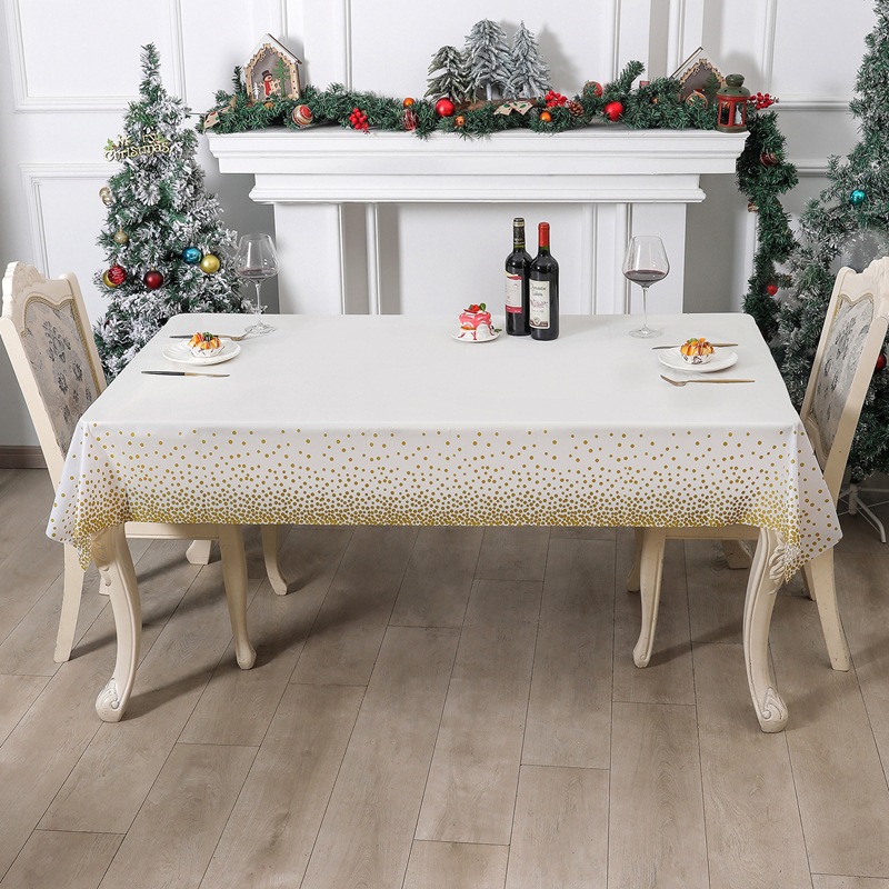 PEVA White Golden Dot mantel rectangular impermeable y a prueba de aceite adecuado para fiesta de picnic fiesta