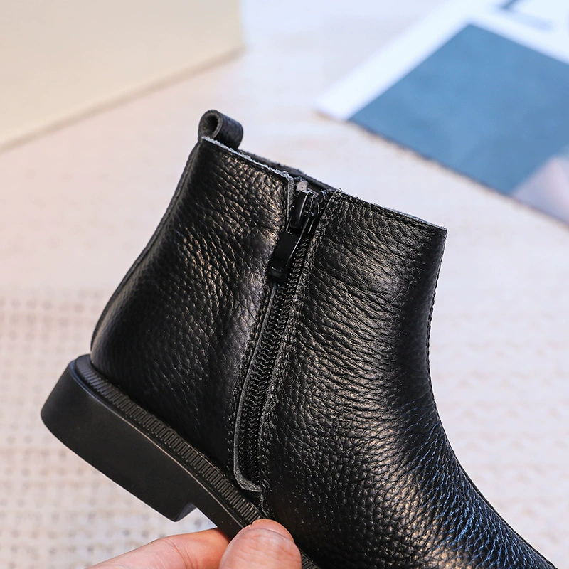 Martens, leather children's low boots, cowhide, autumn, trend of season, genuine leather, soft sole