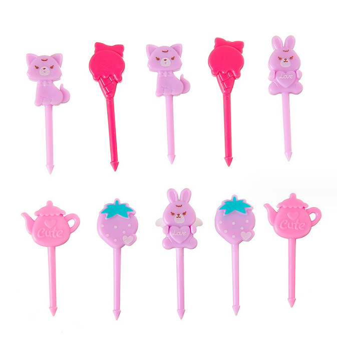 Uso doméstico Cartoon Tenedores para fruta para niños Creativo Animales para niños Set de palillos de plástico para fruta Palillos para fiambrera