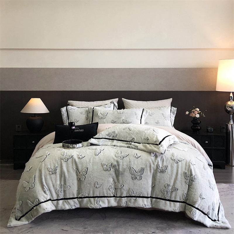 2024 nuevo conjunto de cuatro piezas de seda de alto peso de lana de leche gruesa y cálida ropa de cama de invierno textil Nantong