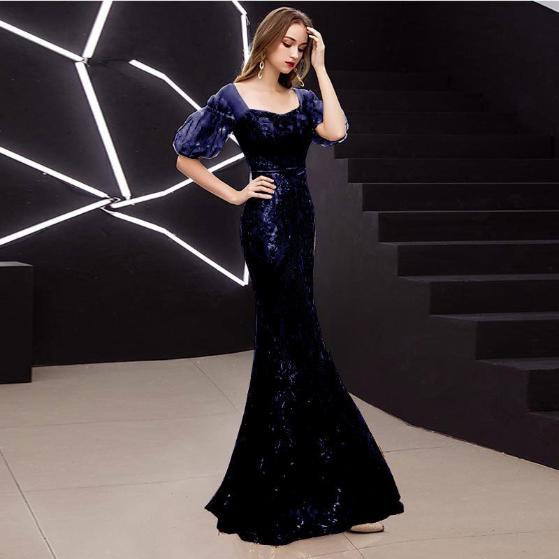 El Comercio Exterior de Europa y América Amazon AliExpress deseo nuevo sexy fishtail sequined puff manga adelgazamiento elegante vestido noche