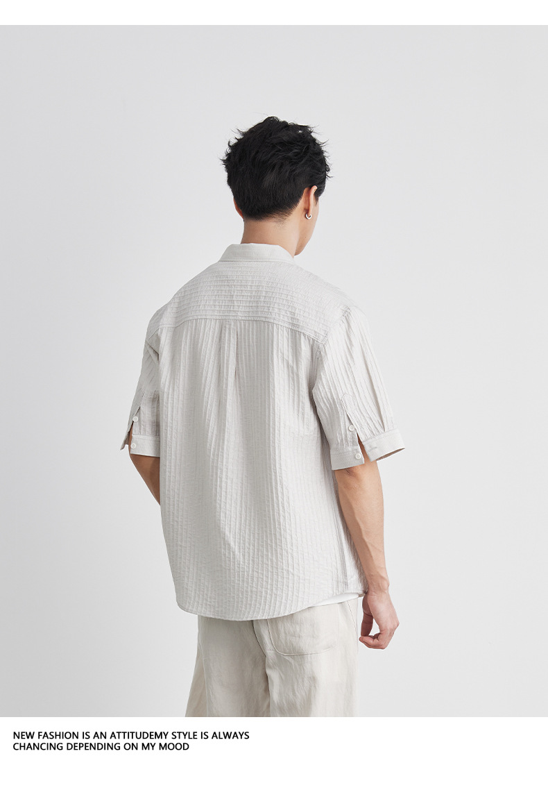 Áo sơ mi nam tay ngắn Tencel dáng rộng phong cách Pháp, không cần là ủi — Màu trắng chi tiết 28