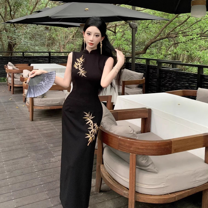 New Chinese-Style Retro Engagement Improved Qipao 2026 New Summer High-End Slim-Fit Long National Style Black Dress New Chinese-Style Retro Engagement Improved Qipao 2026 New Summer High-End Slim-Fit Long National Style Black Dress