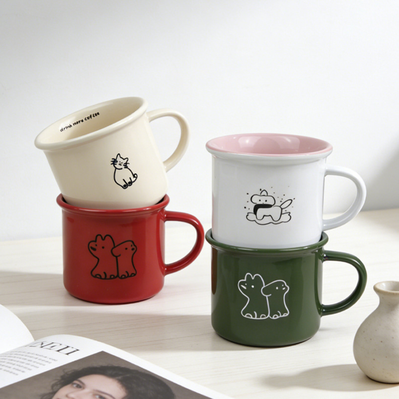 Taza de Cerámica Tipo Esmaltado Retro de Cerámica Resistente a Altas Temperaturas para Cafetería
