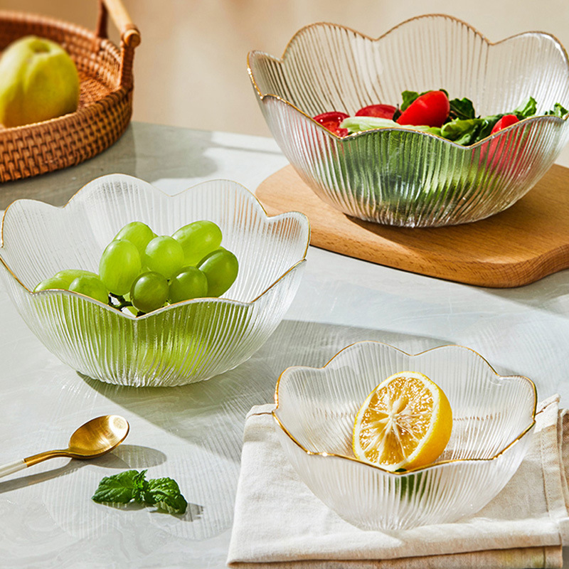 Household Lead-free Crystal Glass Fruit Plate Glass Salah Bowl Snack Plate Large Fruit Tray Light Luxury