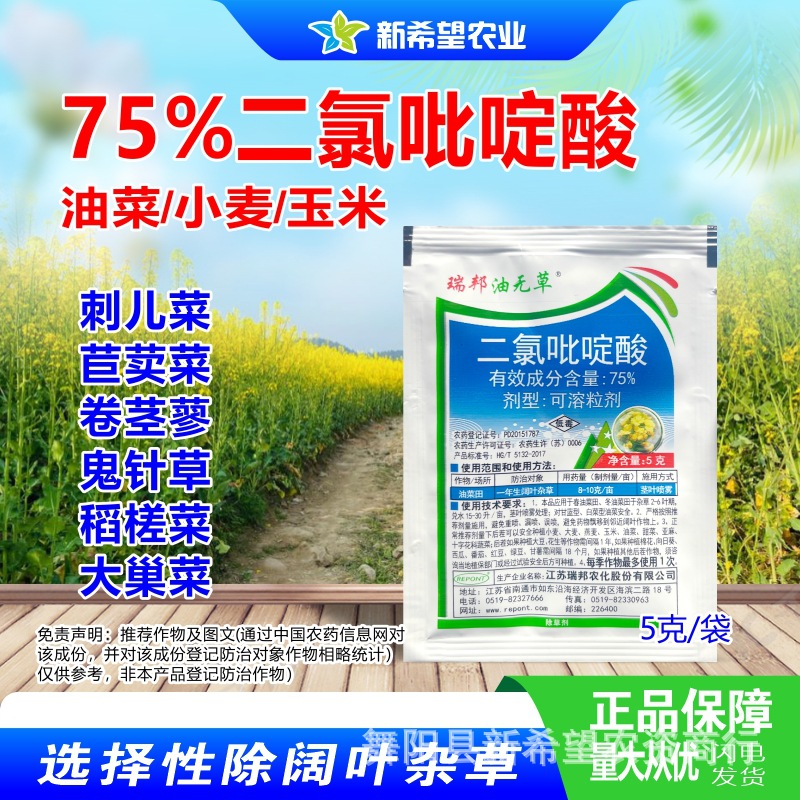二氯吡啶酸 甘蓝型白菜型油菜除草剂 除刺儿菜苣荬菜鬼针草5克