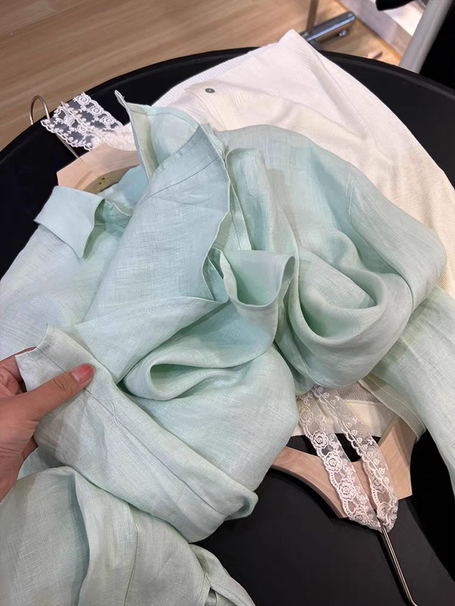 Áo sơ mi nữ linen mỏng thoáng khí mùa hè chống nắng — bạc hà xanh