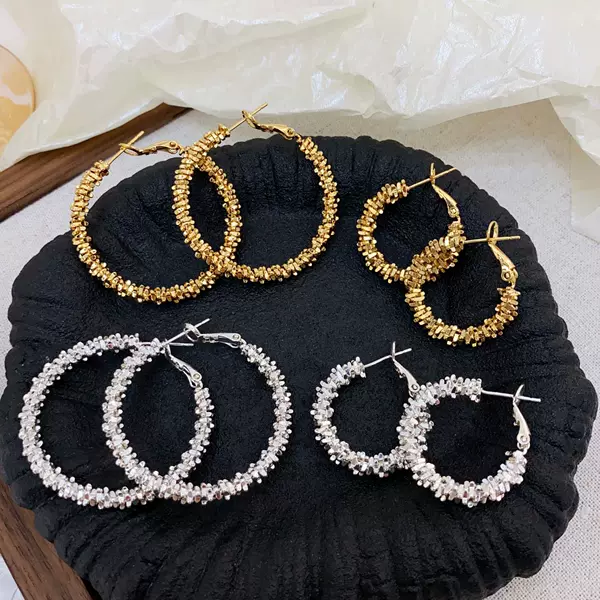Copper Plated with Real Gold, European and American Style Metal Broken Silver Large Hoop Earrings for Women, New Style, Unique, Exaggerated, Fashionable Hoop Earrings