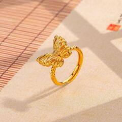 花絲蝴蝶戒指2024新款時尚氣質高級感百搭鏤空設計可調節活口指環