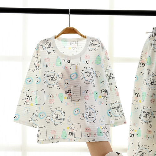 Children's pajamas set summer new boys' air-conditioned clothes pure cotton girls' middle and large children's home clothes long-sleeved Korean style children's clothing