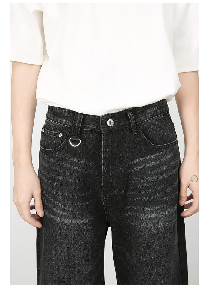 Quần jean nam ống rộng ống đứng phong cách Hàn, cạp vừa, denim cotton thoáng mát — Màu xanh lam, Đen xám chi tiết 8