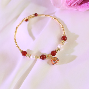 Natural Freshwater Pearl Red Agate Bracelet Fashionable New Chinese Palace Style Bracelet Good Luck and Wealth Niche Bracelet