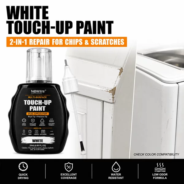 Cross-border white touch-up pen for furniture and home appliances scratch repair paint, dual-tip brush and fine pen tip, paint loss repair liquid