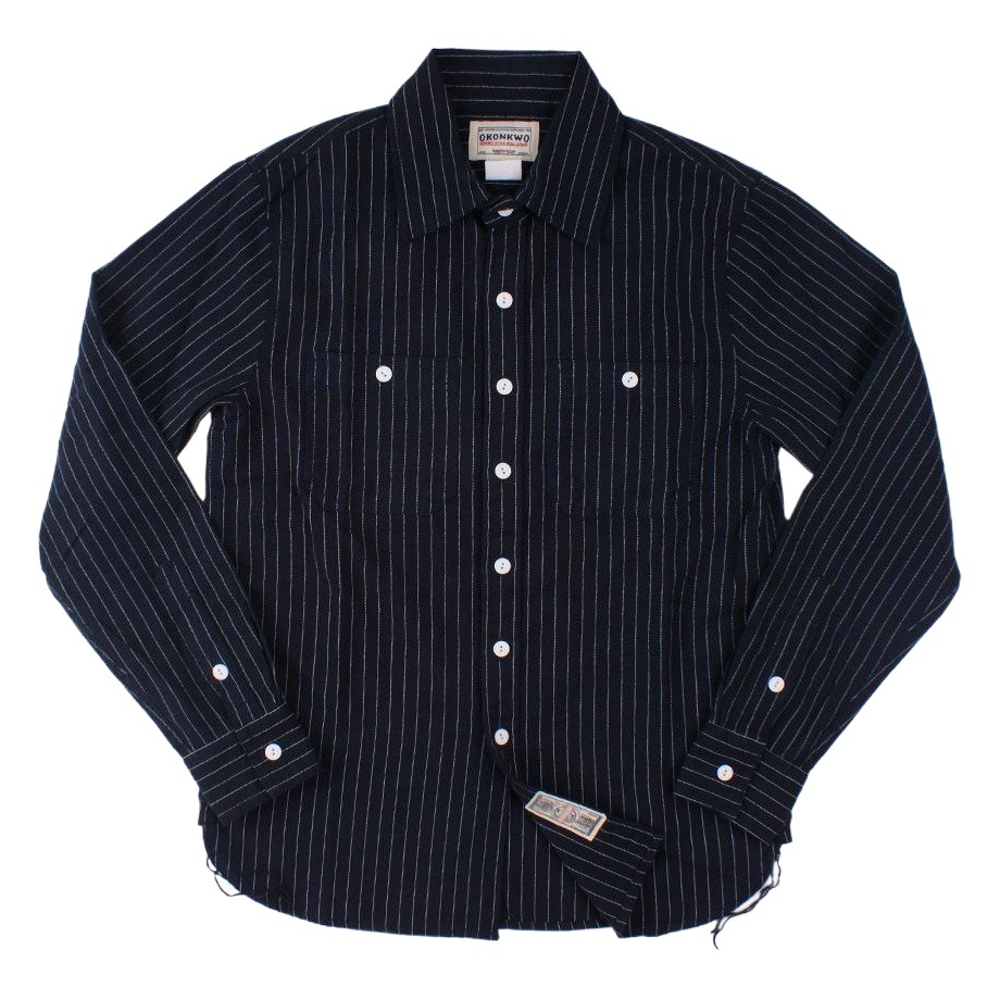 OKONKWO nueva vertical a rayas de los hombres camisa de los hombres de América Retro Ropa de trabajo camisa de manga larga