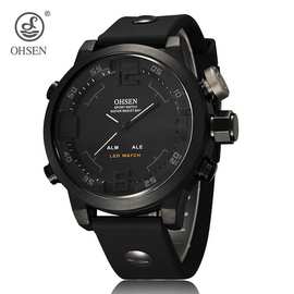 OHSEN/奥圣双机芯时尚手表 LED夜光双显多功能防水男士学生表