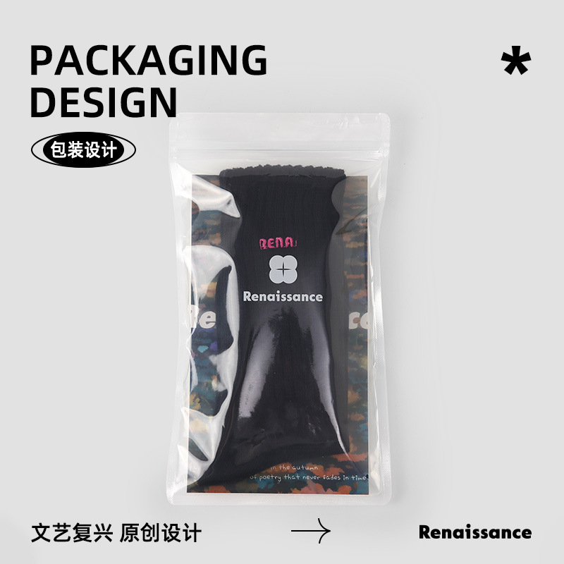 Renaissance秋冬新款中筒袜刺绣百搭无骨堆堆袜学院风ins潮袜子女|undefined