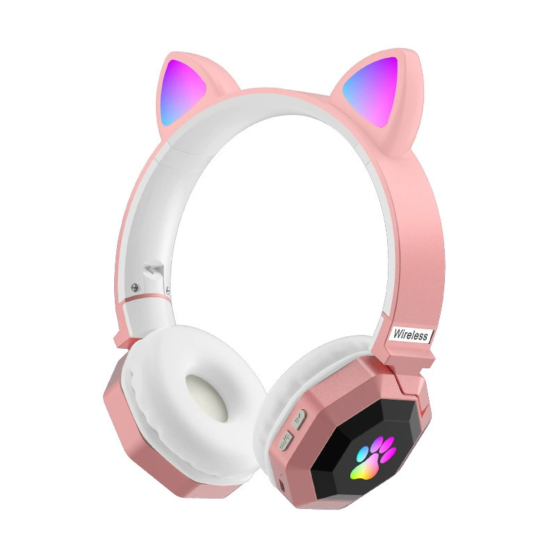 Новая кошачья ушная прическа светлая мультяшная голова в Bluetooth гарнитуре милый складной беспроводной картон plug-in гарнитура для девочек оптом