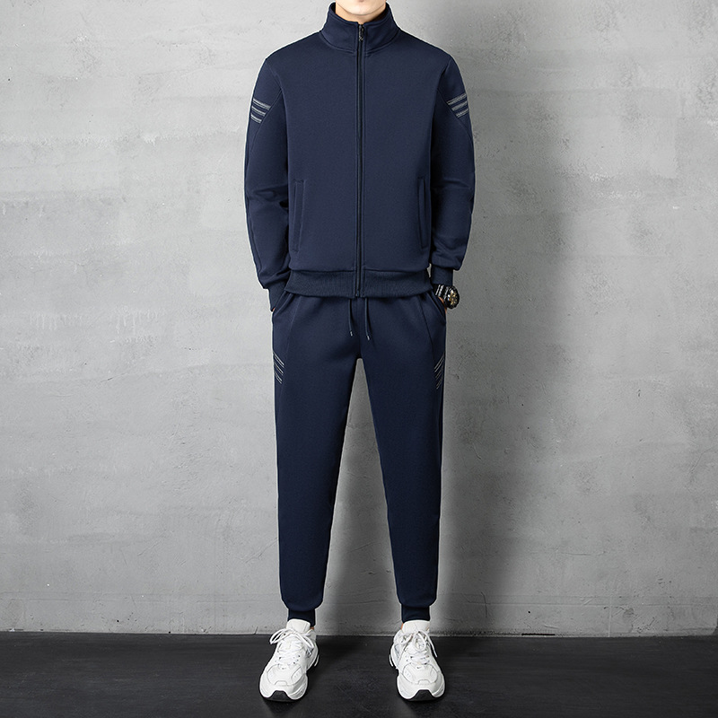 Traje deportivo hombres gordos primavera y otoño collar de pie ropa casual marca de moda hombres corriendo más tamaño suelto traje de tres piezas hombres