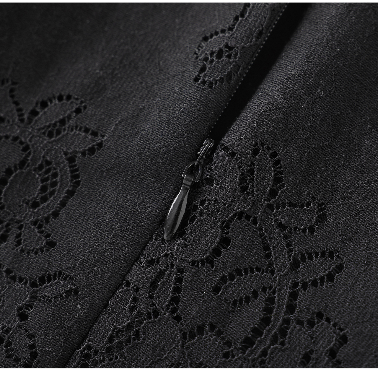 Đầm suông nữ midi thắt eo ren đính đá jacquard chữ A — màu đen chi tiết 21