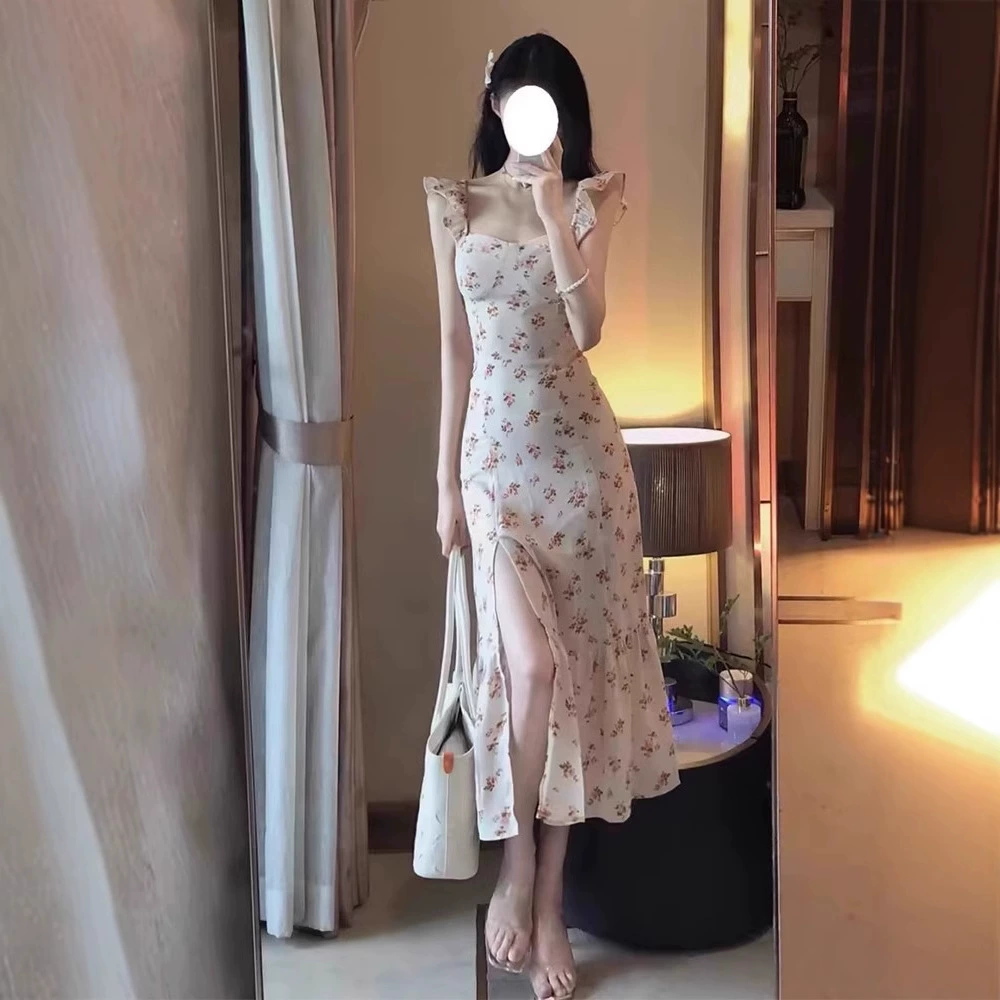 Маленькое летающее платье с цветочным рукавом женское лето 2025 новый супер красивый нежный стиль