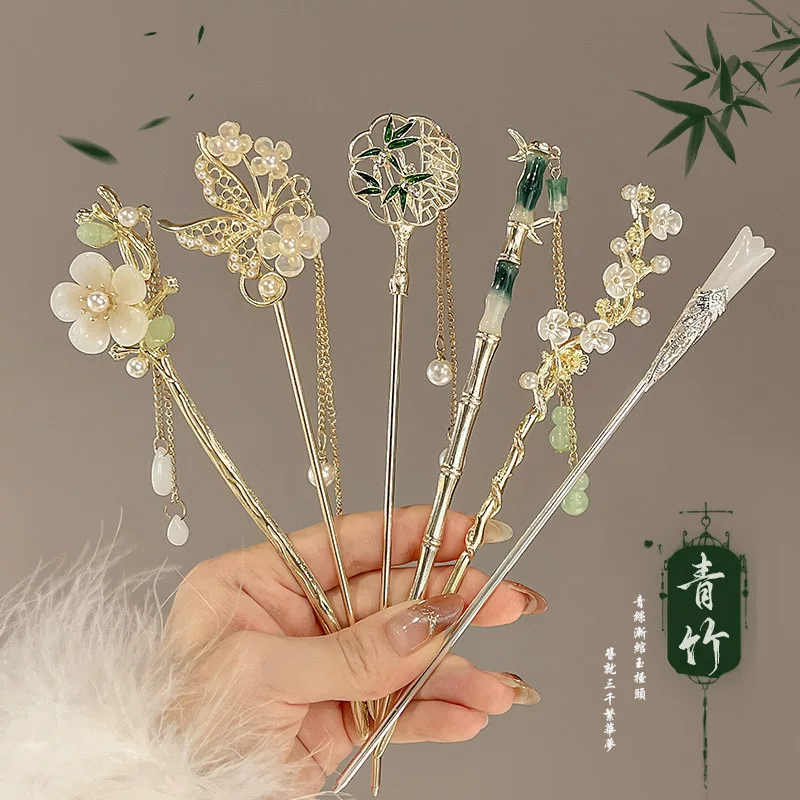 З Chinese-style металлическая шпилька для волос, вышитый цветочный кисть, элегантный традиционный дизайн