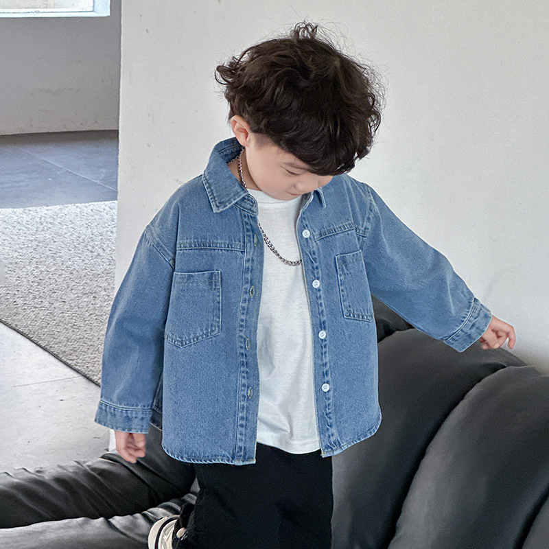 Camisas de bebé de hombre primavera y otoño 2025 nueva camisa de vaqueros de mangas largas chaqueta guapo para niños rosa de moda