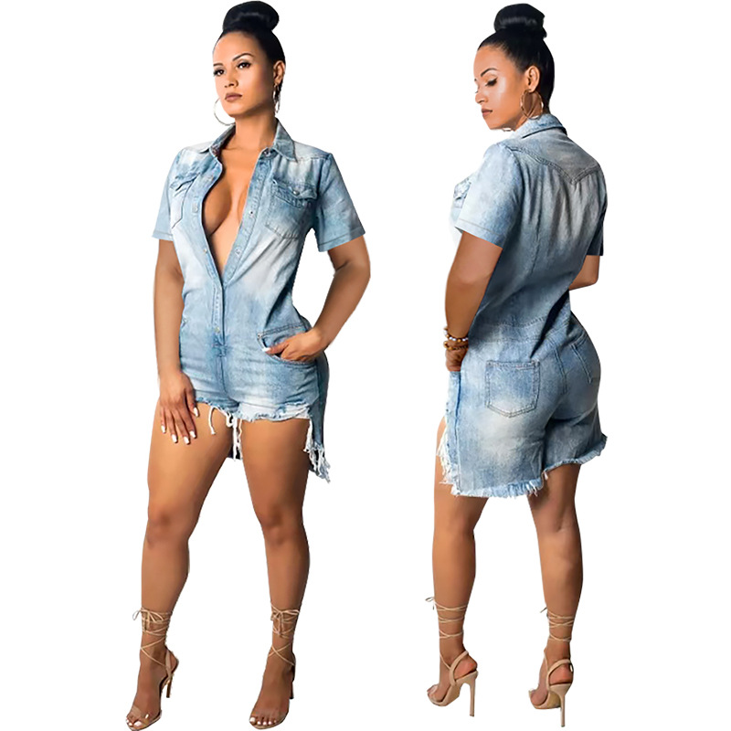 218628 Cross-Border Women's Clothing Amazon Independent Station New Tassel Four-Button Slim Jumpsuit Factory Direct Sale