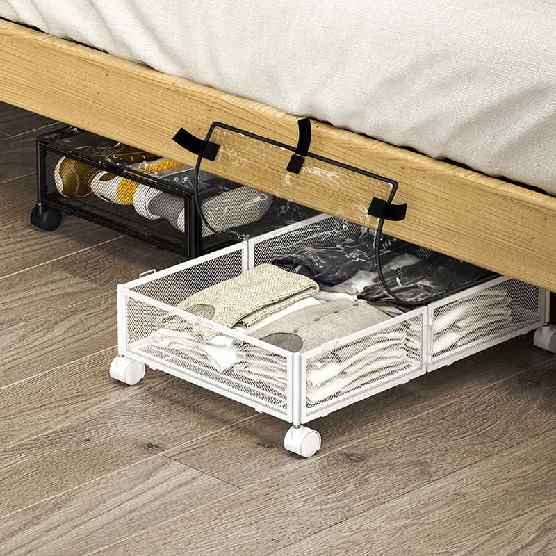 Estante de almacenamiento debajo de la cama más vendido de Amazon, tendedero plegable, de hierro forjado, desmontable, con ruedas, estante de almacenamiento.