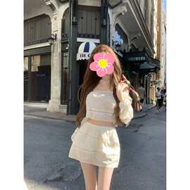 迟伞伞26/ss 天鹅练习曲 miu系镂空刺绣镂空白上衣+半裙棉感套装