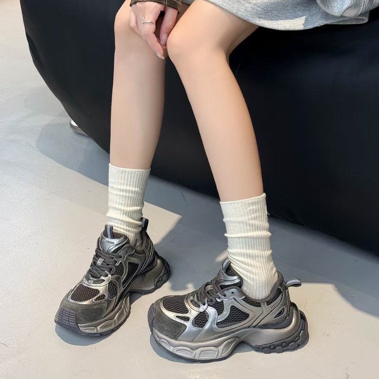 赵露丝同款厚底时尚老爹鞋女2025秋新款百搭休闲银灰色休闲运动鞋|undefined