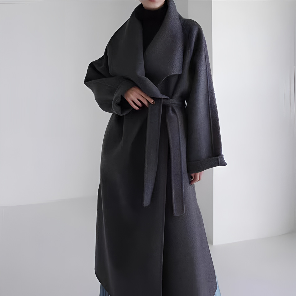 秋冬氛围感浴袍款斗篷披肩加长款双面呢复古羊毛大衣羊毛呢外套女