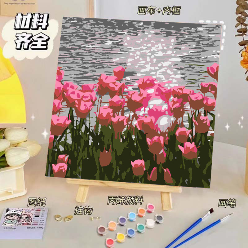 バラのデジタル油絵diy子供の塗り絵の高級感手作りの風景の花の対外貿易の露店の商品|undefined