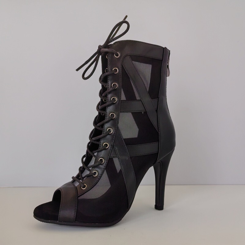 Mesh Sandals for Women with Heels, Peep-Toe Summer Hollow-Out Short Boots, Lace-Up Jazz Dance High Heels, Mesh Boots in Large Sizes Mesh Sandals for Women with Heels, Peep-Toe Summer Hollow-Out Short Boots, Lace-Up Jazz Dance High Heels, Mesh Boots in Large Sizes