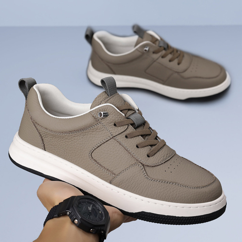Zapatos de skate casuales de cuero de vaca para hombres, zapatos blancos transpirables de cuero para hombres, zapatos deportivos para hombres, zapatos para hombres