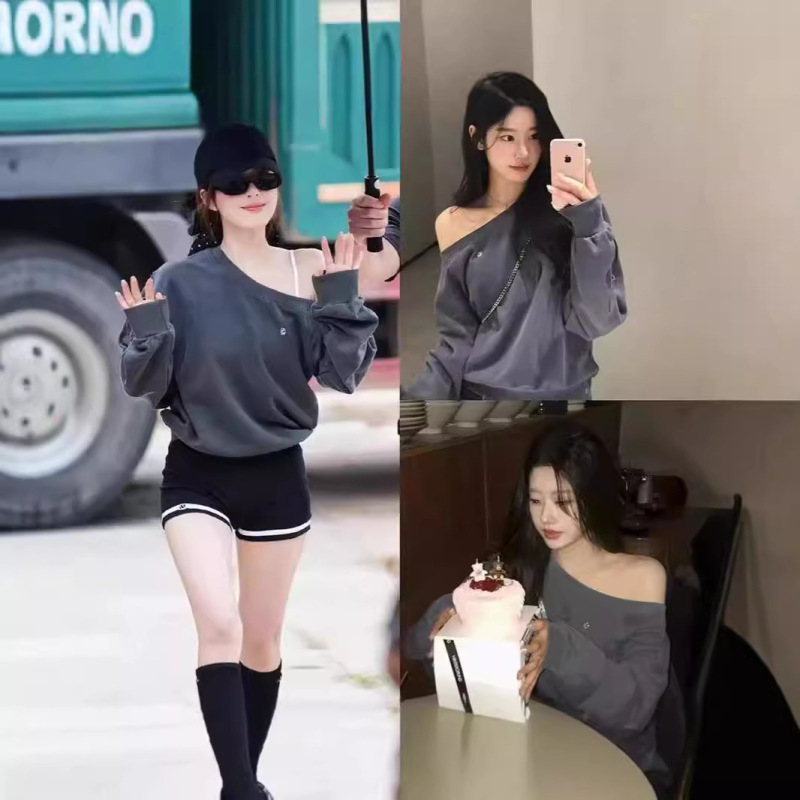 No Returns or Exchanges!! Special Offer Zhao Lusi and Xu Yan's Same Style Korean Designer Trendy Brand Sweatshirt with One-Shoulder Design, Korean Fashion Trend