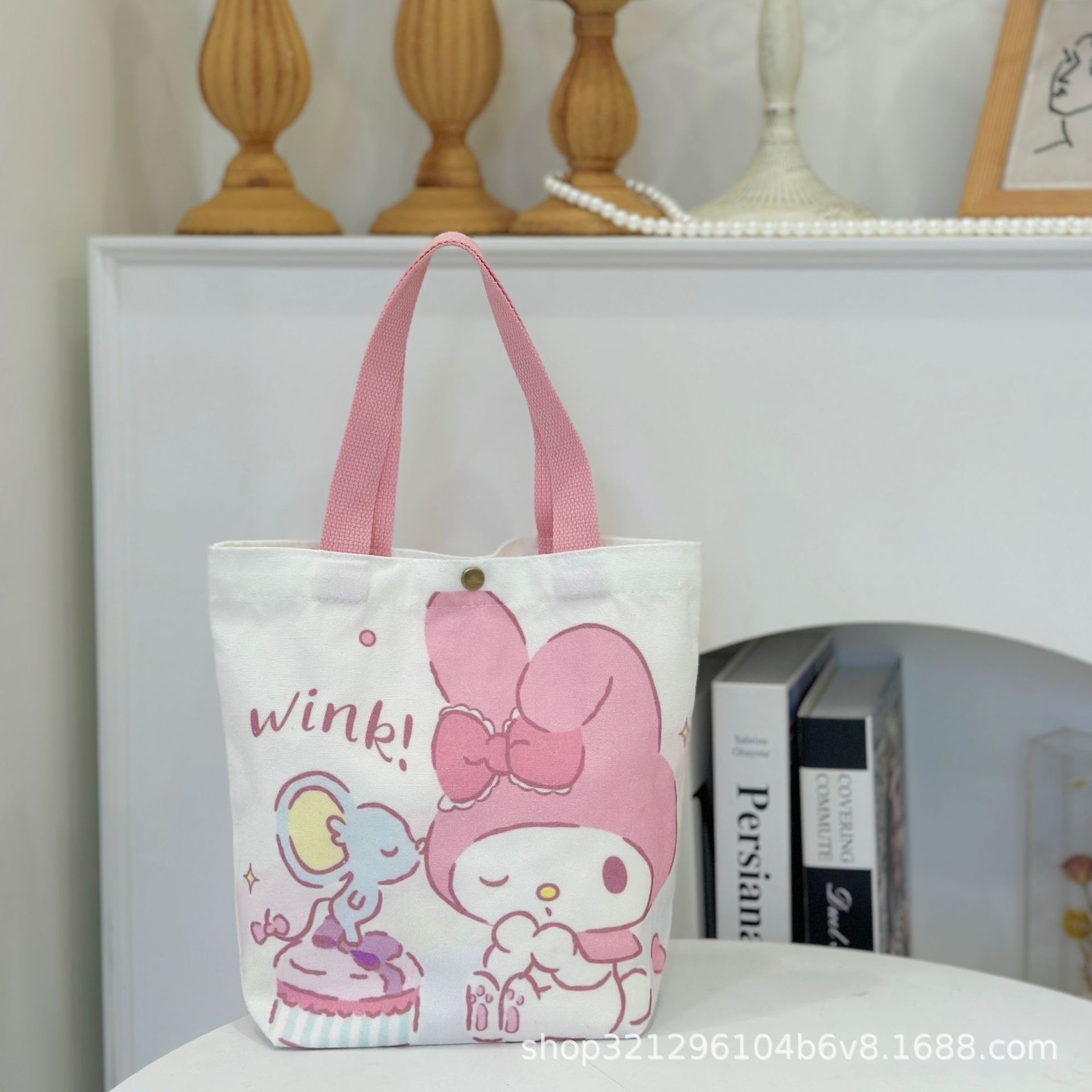 Bolso de lona Sanrio de pelo recto de fábrica, bolso de lona portátil, material de matrícula para estudiantes, bolso para libros, bolso de hombro, bolso de viaje