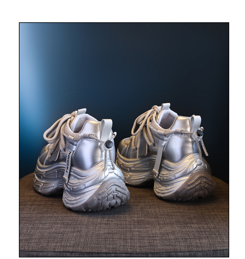 Giày sneaker nữ đế dày chunky mặt lưới thoáng khí, tăng chiều cao bên trong, đính đá rhinestone thời trang — Màu be chi tiết 20