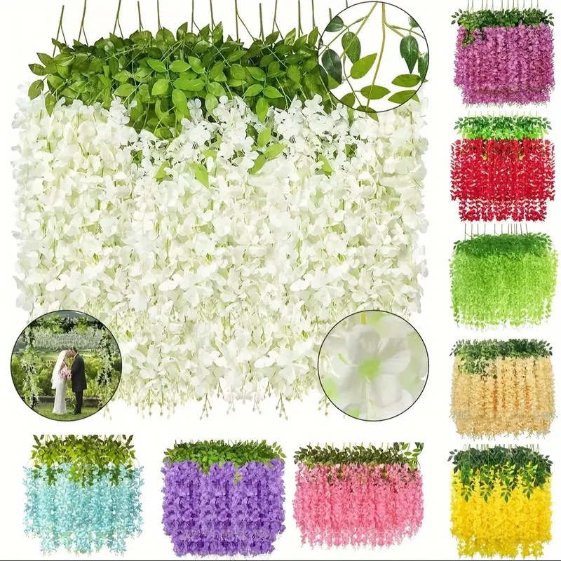 Simulated Wisteria Flower Fake Flower Violet Ceiling Flower Vine Indoor Wedding Decoration Rattan Plastic Flower Strip Vine Plant