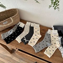 Grey Girl Series Bowknot Stack Crew Socks for Girls, Ins College Style, Versatile, Knee-High Socks, Korean Style Women's Socks
